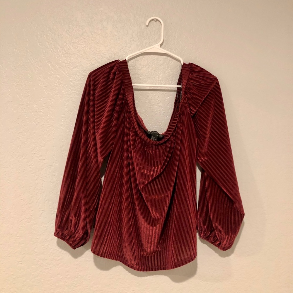 Wine Knit Top Off Shoulder